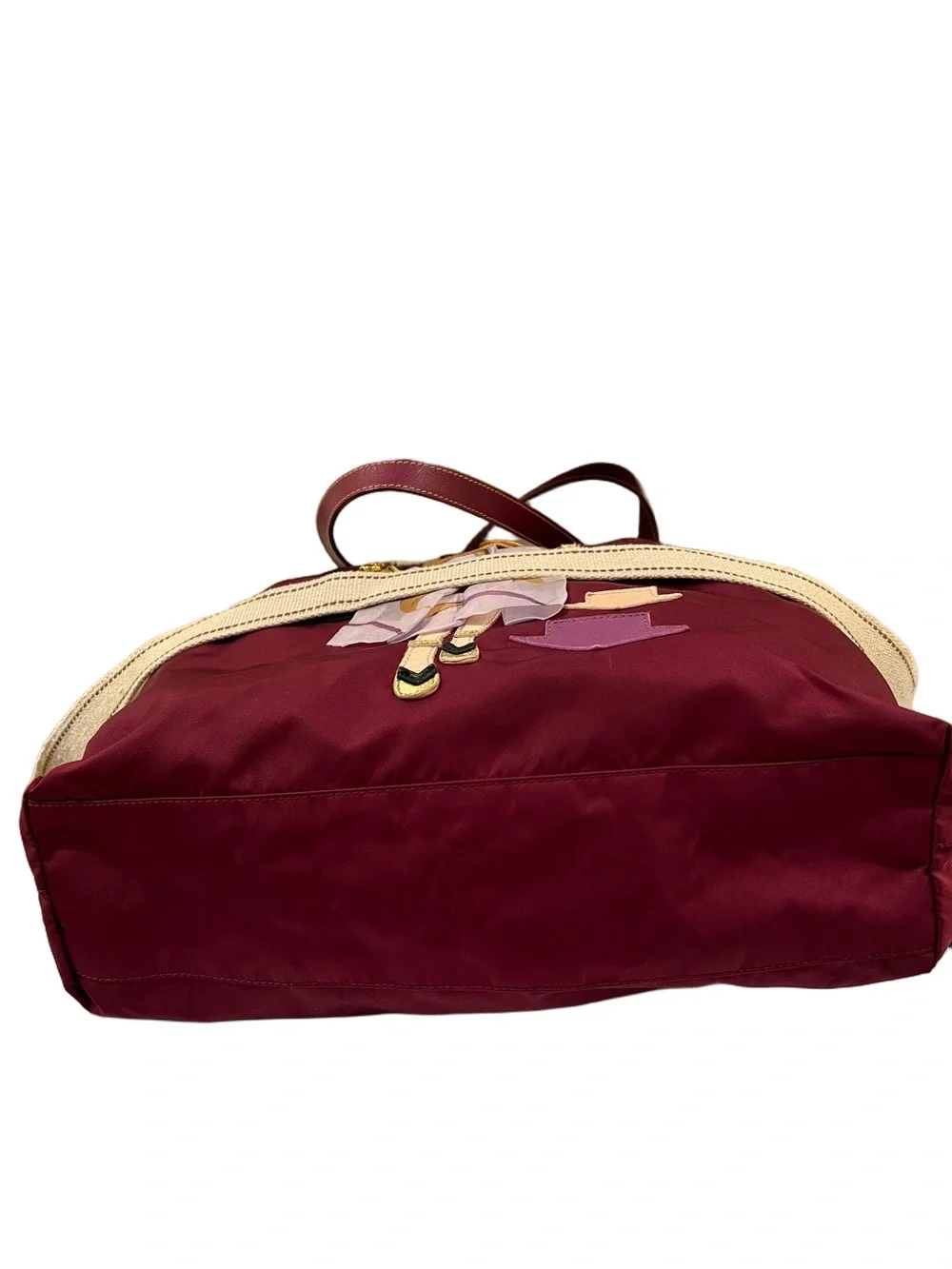 Prada Tessuto Robot Doll Tote in Barolo / Burgundy with long strap